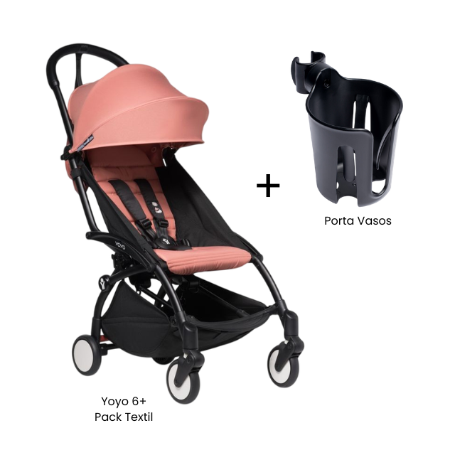 Estructura de Coche Yoyo 2 Negro + Cobertura Babyzen 6+ + Portavaso | Rosa Ginger - Yoyo