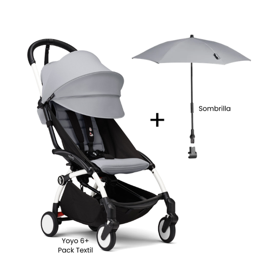 Estructura Coche Yoyo 3 Blanco + Cobertura Babyzen 6+ + Sombrilla | Gris Piedra - Yoyo