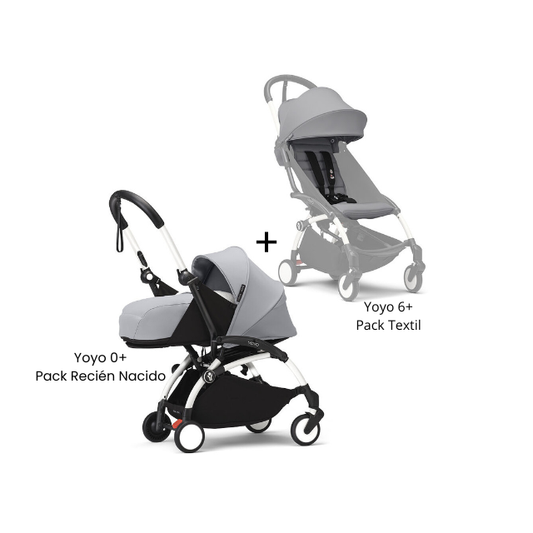 Estructura Coche Yoyo 3 Blanco + Pack Recién Nacido 0+ + Cobertura Babyzen 6+ | Gris Piedra - Yoyo