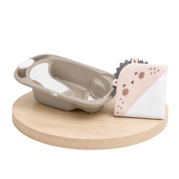 Combo Bañera Baby Bagno Beige + Toalla con Capucha | Hedge Hugs - Kikkaboo