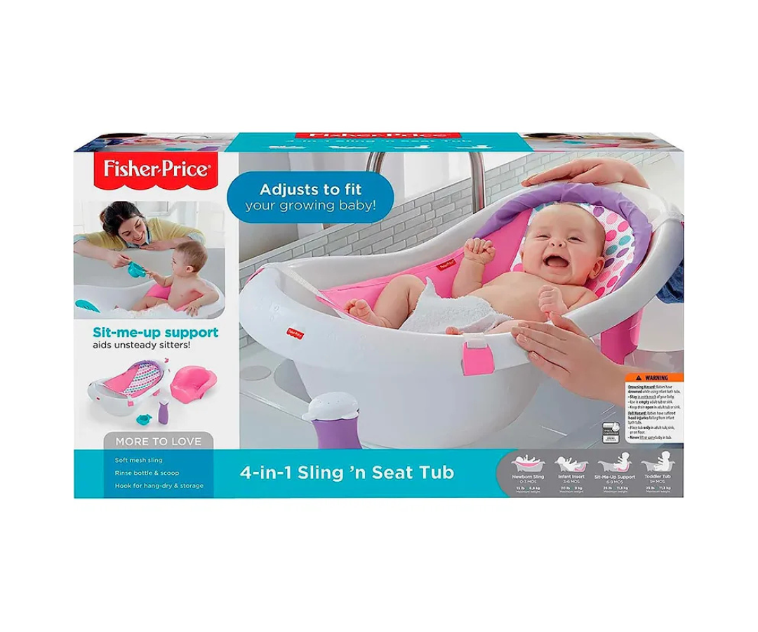 Bañera 4 EN 1 Rosada Con Malla  Y Asiento  Fisher Price