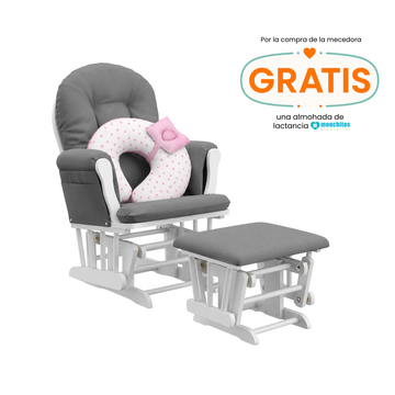 Mecedora Ottoman white-Gray + Almohada de Lactancia "Regalo" | Rosado - Monchitos