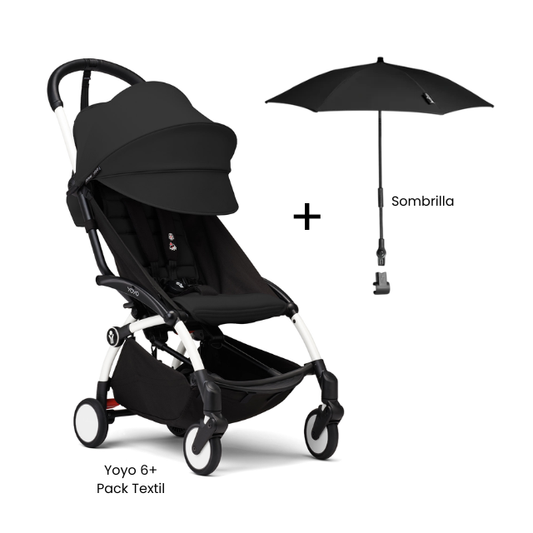 Estructura Coche Yoyo 3 Blanco + Cobertura Babyzen 6+ + Sombrilla | Negro - Yoyo