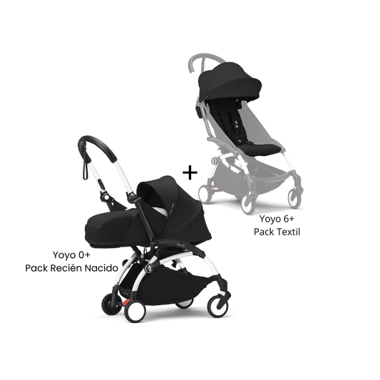 Estructura Coche Yoyo 3 Blanco + Pack Recién Nacido 0+ + Cobertura Babyzen 6+ | Negro - Yoyo