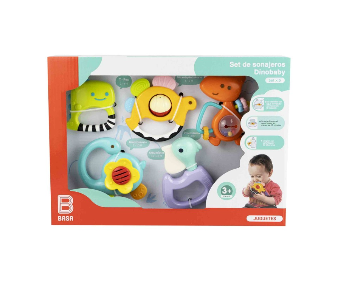 SET DE SONAJEROS DINOBABY X 5 UND MULTICOLOR BASA