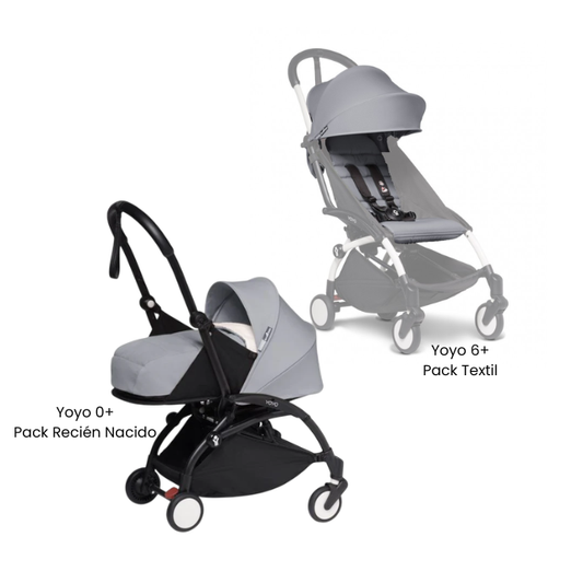 Estructura Coche Yoyo 3 Negro + Pack Recién Nacido 0+ + Cobertura Babyzen 6+ | Gris Piedra - Yoyo