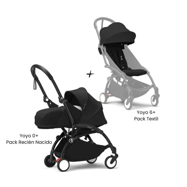 Estructura Coche Yoyo 3 Negro + Pack Recién Nacido 0+ + Cobertura Babyzen 6+ | Negro - Yoyo