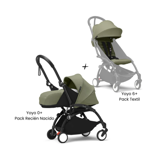Estructura Coche Yoyo 3 Negro + Pack Recién Nacido 0+ + Cobertura Babyzen 6+ | Olivo - Yoyo