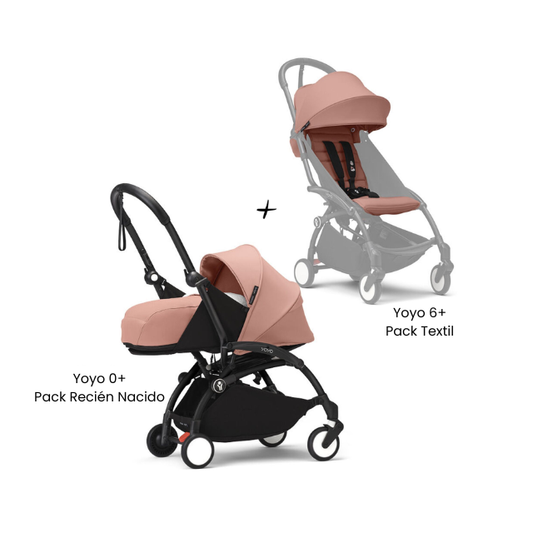 Estructura Coche Yoyo 3 Negro + Pack Recién Nacido 0+ + Cobertura Babyzen 6+ | Rosa Ginger - Yoyo