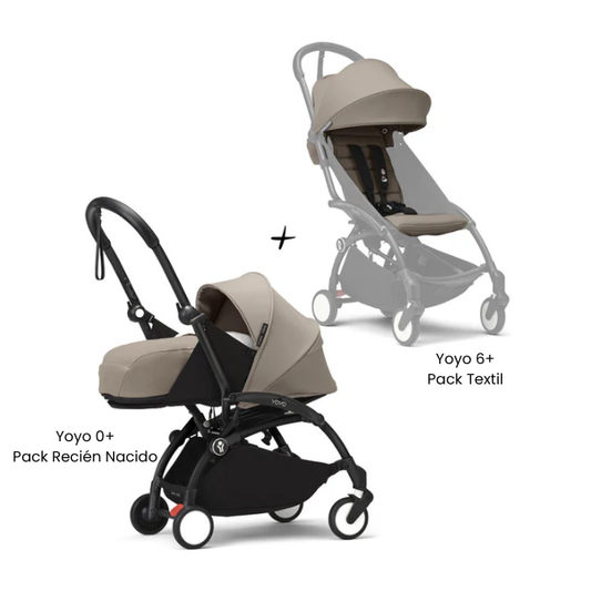Estructura Coche Yoyo 3 Negro + Pack Recién Nacido 0+ + Cobertura Babyzen 6+ | Taupe - Yoyo