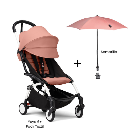 Estructura Coche Yoyo 3 Blanco + Cobertura Babyzen 6+ + Sombrilla | Rosa Ginger - Yoyo