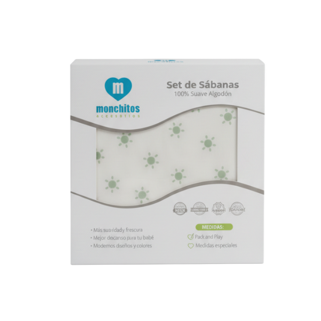 Sabanas Para Pack and Play Soles Pistachos -  Monchitos