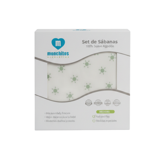Sabanas Para Pack and Play Soles Pistachos -  Monchitos