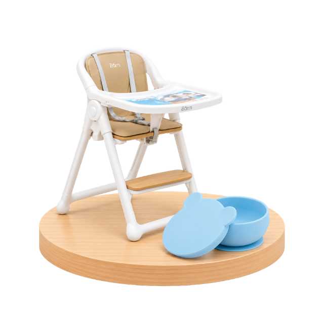 Combo: Silla de Comer 4 en 1 Montessori + Plato Bowly Azul | Beige - Born