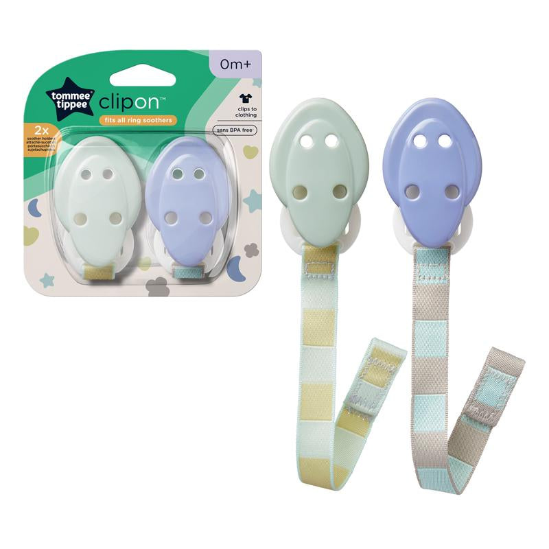 SUJETADOR DE CHUPON X 2 UNIDADES AZUL Y VERDE TOMMEE TIPPEE
