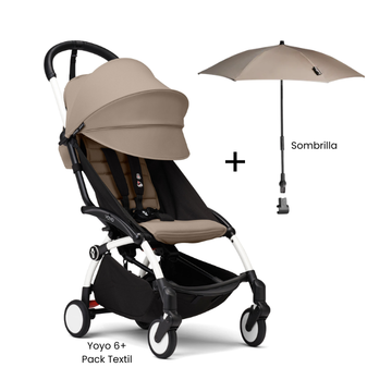 Estructura Coche Yoyo 3 Blanco + Cobertura Babyzen 6+ + Sombrilla | Taupe - Yoyo