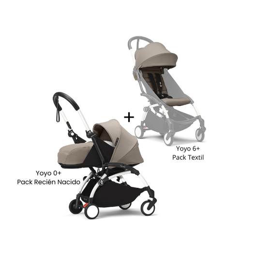 Estructura Coche Yoyo 3 Blanco + Pack Recién Nacido 0+ + Cobertura Babyzen 6+ | Taupe - Yoyo