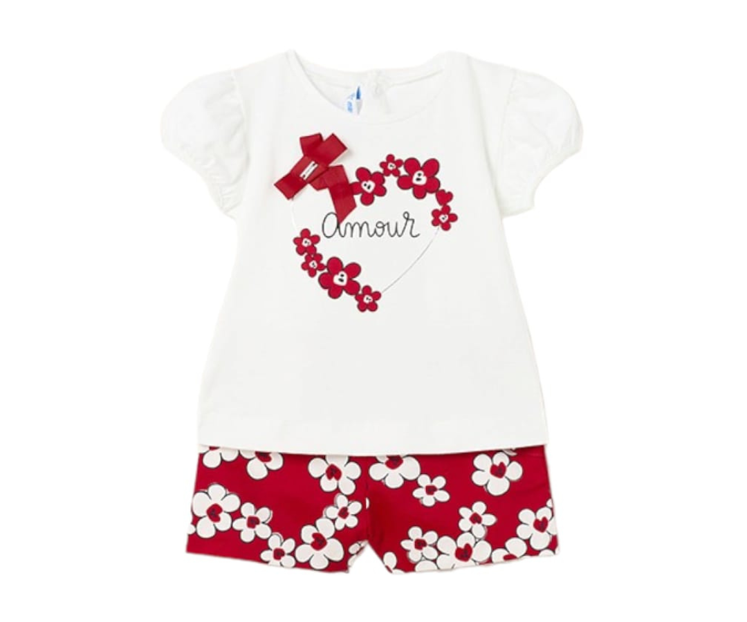 CONJ. BERMUDA Y POLO ROJO, BLANCO NIÑA MAYORAL