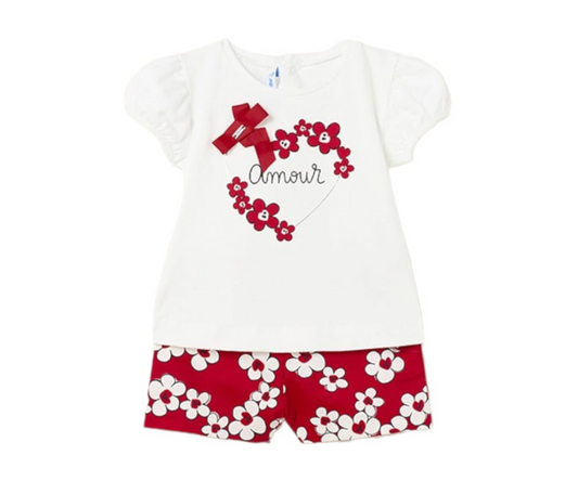 CONJ. BERMUDA Y POLO ROJO, BLANCO NIÑA MAYORAL