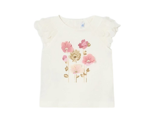 Camiseta M/C  Apliques Flor Crema Mayoral