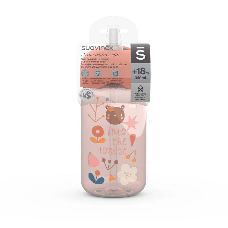BOTELLA CON CANITA 11 OZ  FOREST ROSA SUAVINEX
