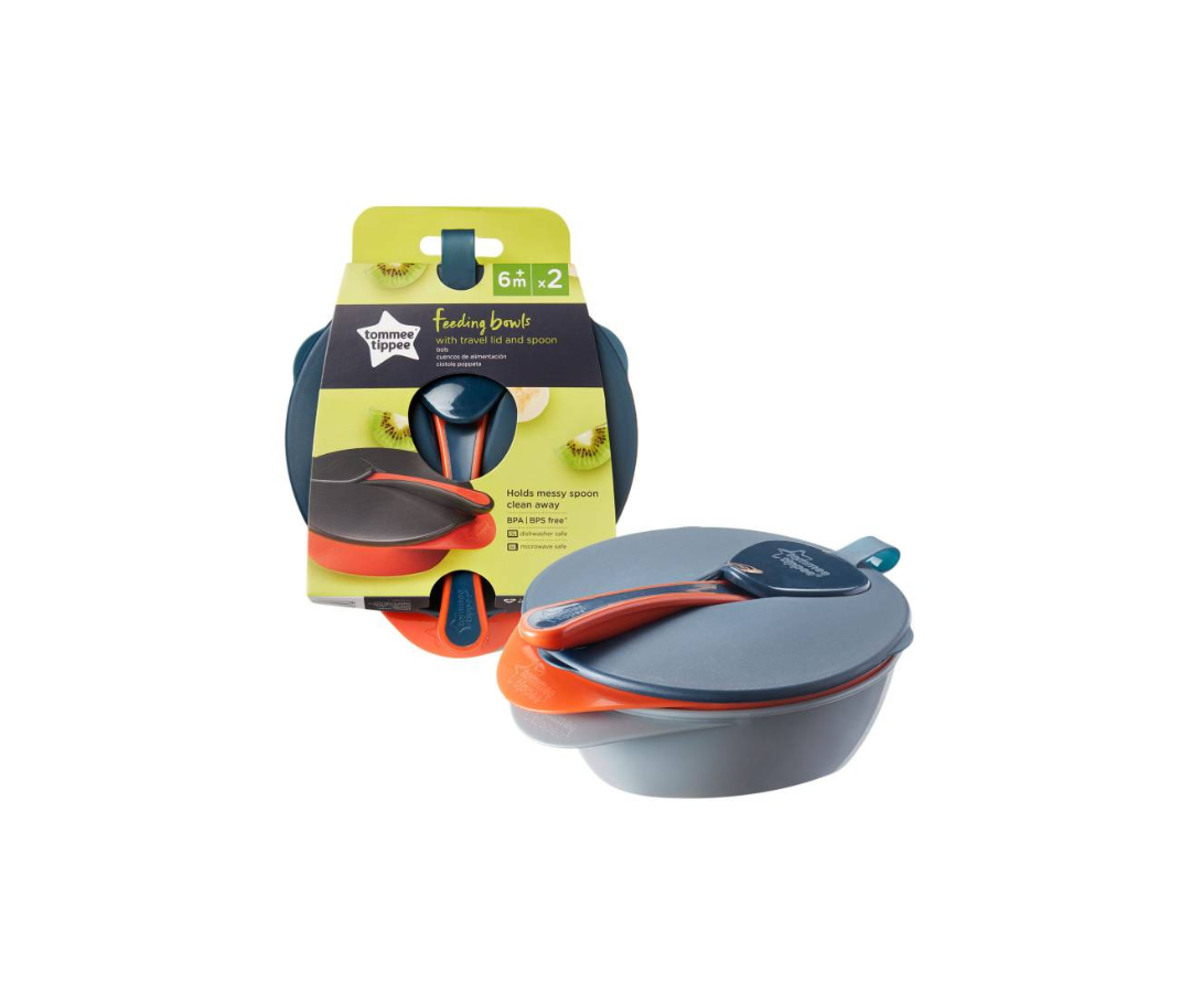 BOWL CON CUCHARA GRIS Y NARANJA TOMMEE TIPPEE