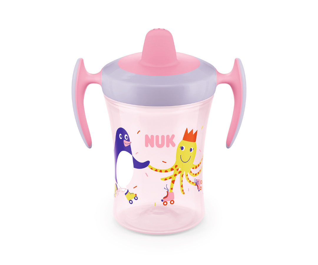 VASO TRAINER CUP CON PICO 230ML PINGÜINO ROSADO NUK