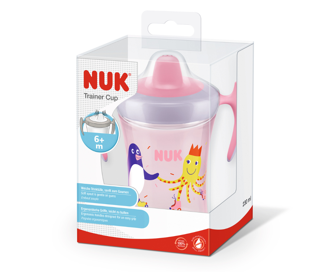 VASO TRAINER CUP CON PICO 230ML PINGÜINO ROSADO NUK