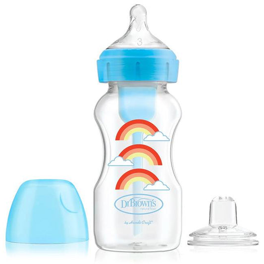BIBERON DE TRANSICIÓN 2 EN 1 B/A 9OZ. POLIPROPILENO ARCOIRIS AZUL DR. BROWNS