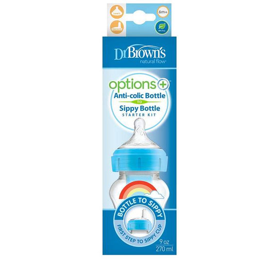 BIBERON DE TRANSICIÓN 2 EN 1 B/A 9OZ. POLIPROPILENO ARCOIRIS AZUL DR. BROWNS