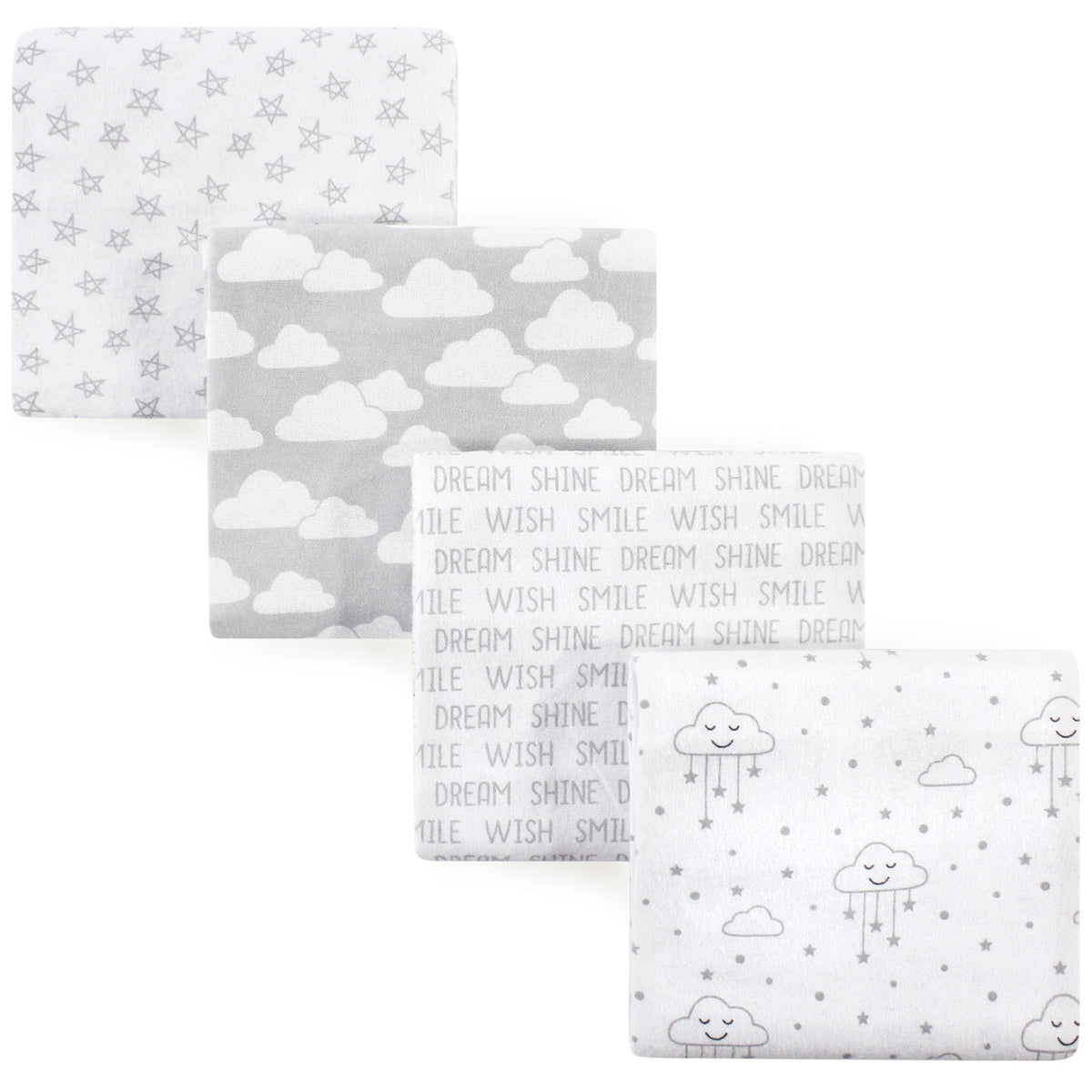 COBIJAS RECIBIDORA x4 NUBES GRISES GRIS BLANCO  HUDSON BABY