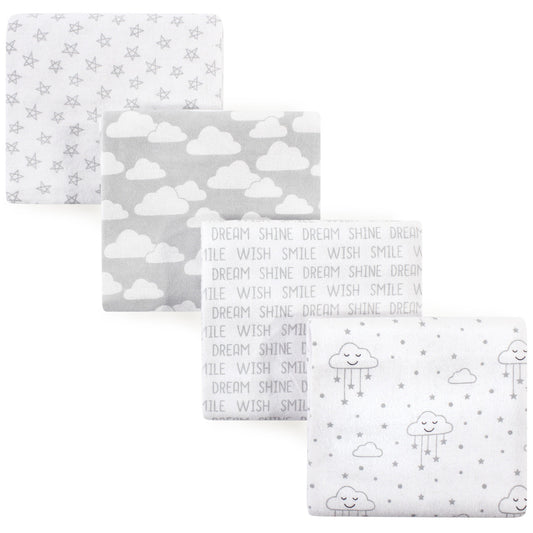 COBIJAS RECIBIDORA x4 NUBES GRISES GRIS BLANCO  HUDSON BABY