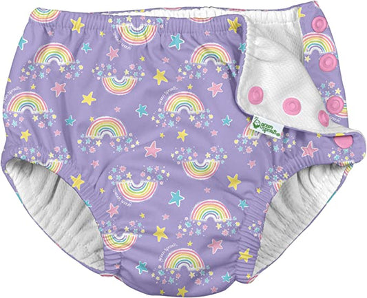 ROPA DE BAÑO CALZON ABSORBENTE C/PROTECCION SOLAR LILA CON ARCO IRIS