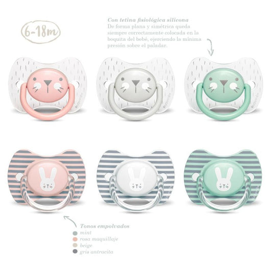 CHUPÓN FISIOLOGICO 6-18M WHISKERS ROSADO SUAVINEX