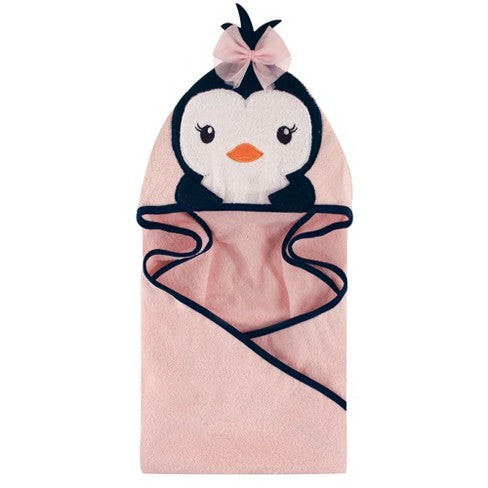 TOALLA CON CAPUCHA ROSADA NIÑA PINGÜINO